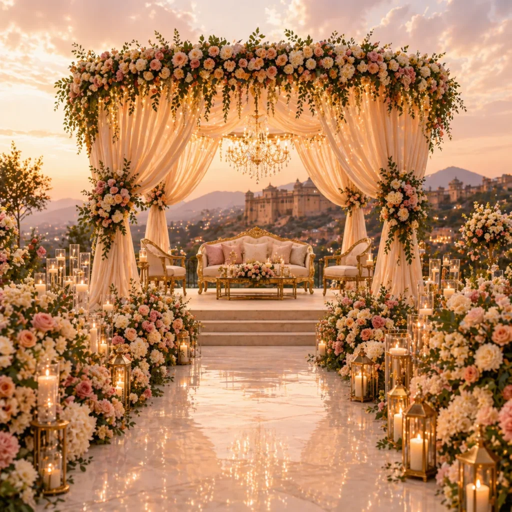 Elegant sunset wedding in a garden