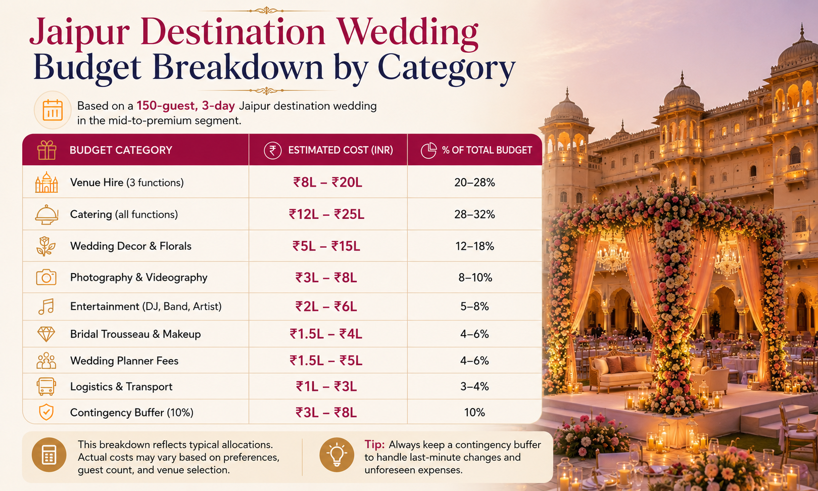 Jaipur destination wedding budget breakdown
