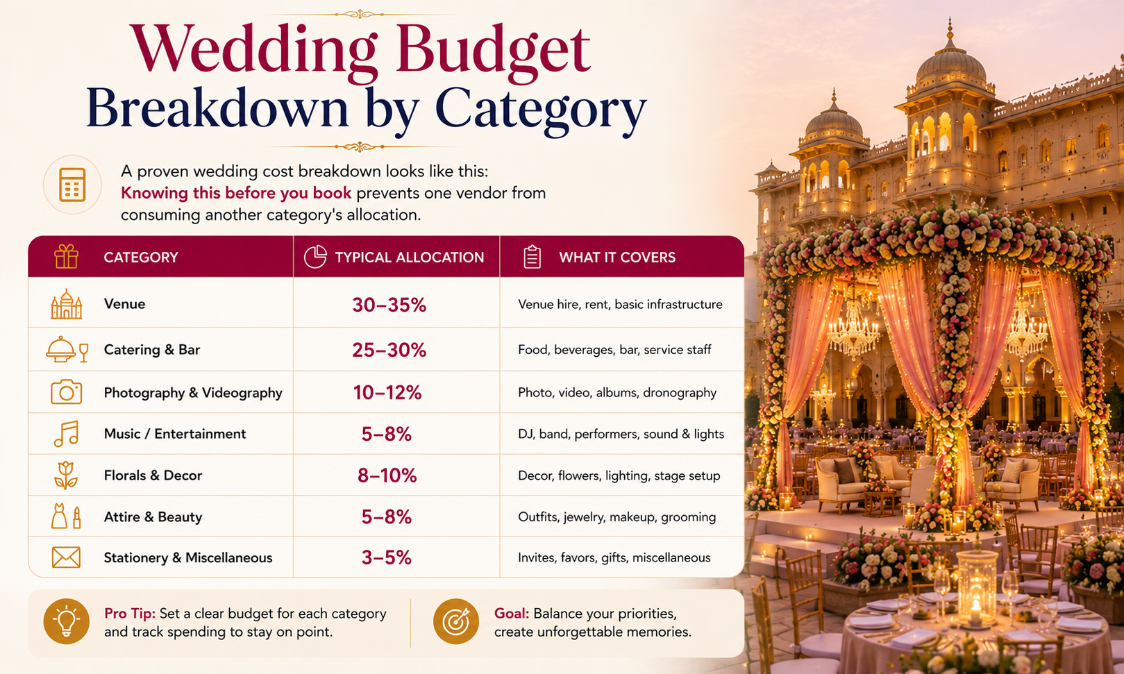Wedding budget breakdown infographic